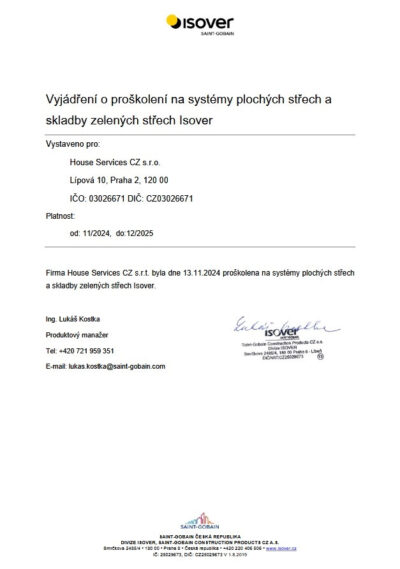 Živé střechy - Certifikát Isover